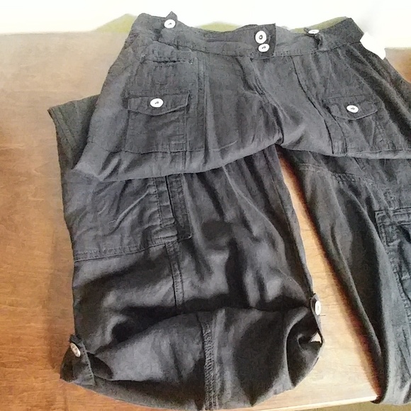 Linen /rayon blend cargo style black cropped pants - Picture 4 of 8